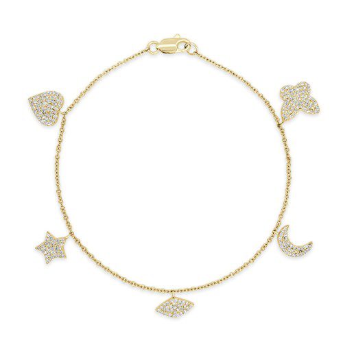 Yellow Gold Bracelet with Diamond Charms