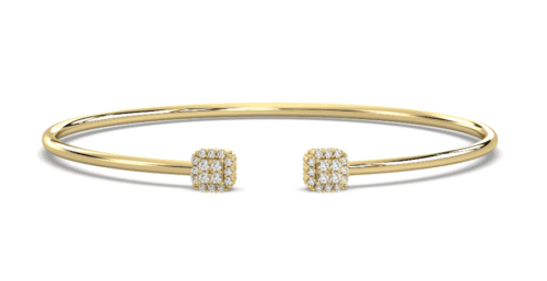 14k yellow gold flexible bangle with square design diamonds
