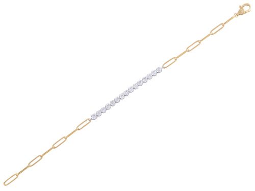 round prong set diamonds in center of bracelet with paperclip chain design