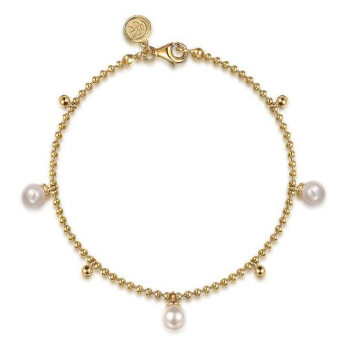 yellow gold bujukan beaded bracelet with small pearls