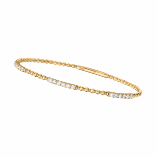 yellow gold bangle with bead and bar design and diamond accents