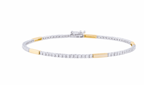 diamond tennis bracelet with yellow gold bars