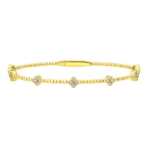 clover cluster diamond and beaded design yellow gold bangle