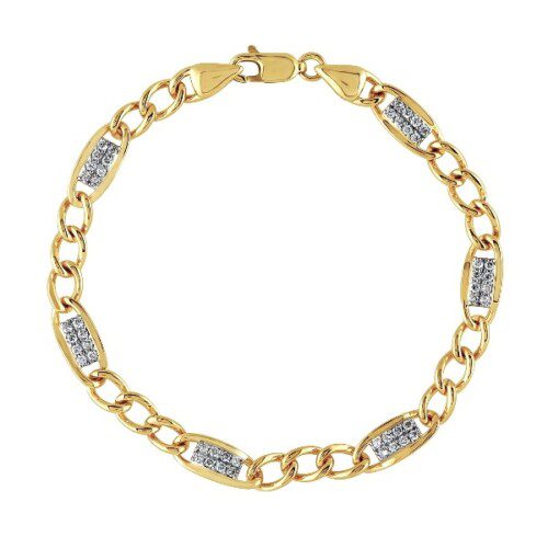 link design bracelet with diamond accents in yellow gold