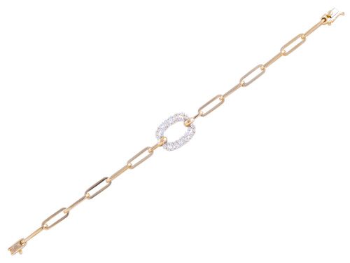 paperclip bracelet in yellow gold with diamond oval shape in center