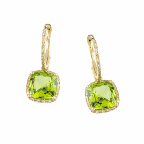 peridot and diamond earrings in yellow gold