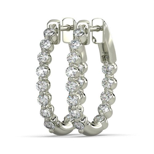 oval shape inside/outside hoop earrings in white gold