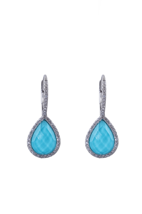 Pear Shape Turquoise and Diamonds Drop Earrings