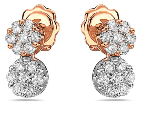 Diamond cluster earrings in white and rose gold, two clusters, with post