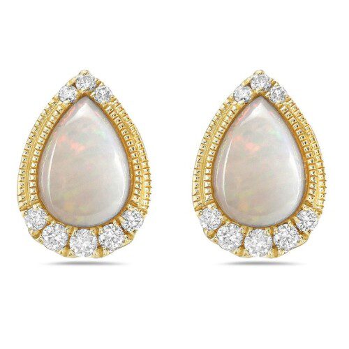 pear shape opal in yellow gold with diamond accents