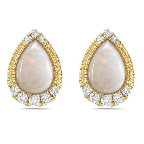 pear shape opal in yellow gold with diamond accents
