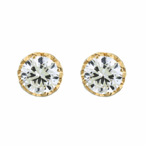 yellow gold set lab grown round cut diamond stud earrings