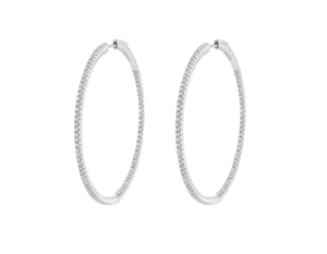 inside outside diamond thin large hoop earrings in white gold