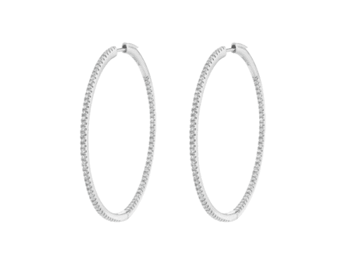 inside outside diamond thin large hoop earrings in white gold