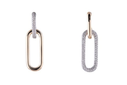 Alternate Yellow Gold and Pave Diamond Paperclip Earrings
