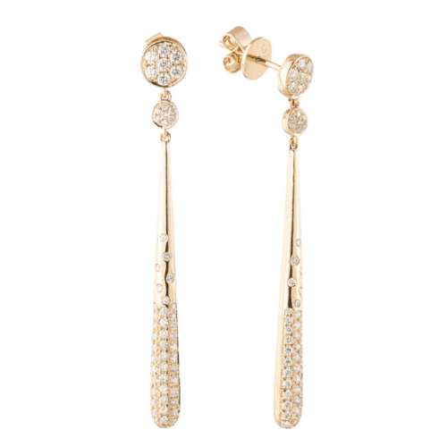 Long dangle earrings with flat set diamonds