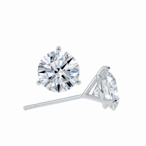 round cut lab grown diamond stud earrings in 3prongs in white gold with push backs