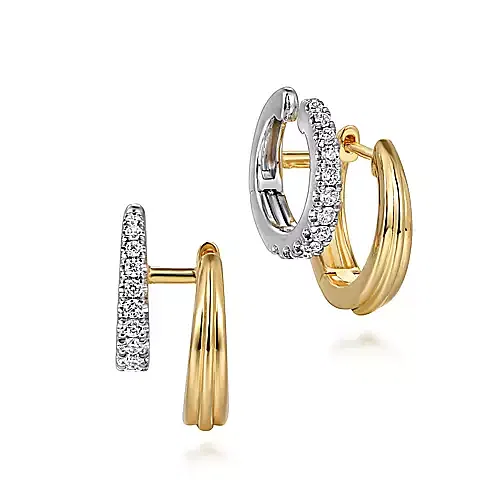 double hugger earrings in two tone gold with diamonds