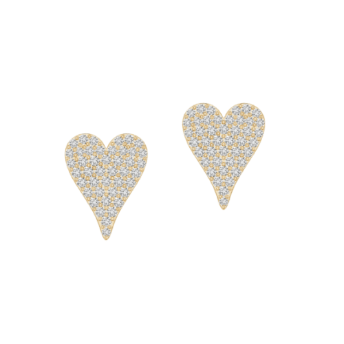 pave set diamond heart shape yellow gold stud earrings