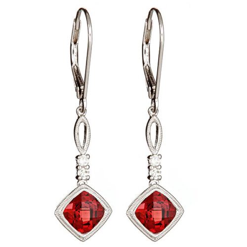 cushion cut white gold dangle earrings with bead and diamond design