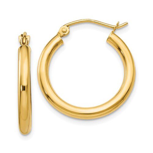 yellow gold high polish plain hoop earrings smaller