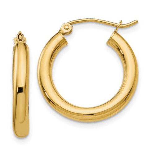 plain high polish 3mm yellow gold plain small hoops