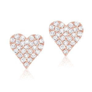 Pave Diamond Rose Gold Heart Shape Earrings