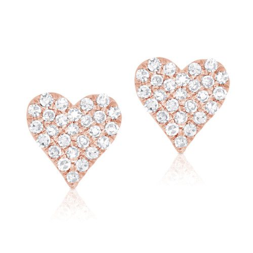 Pave Diamond Rose Gold Heart Shape Earrings