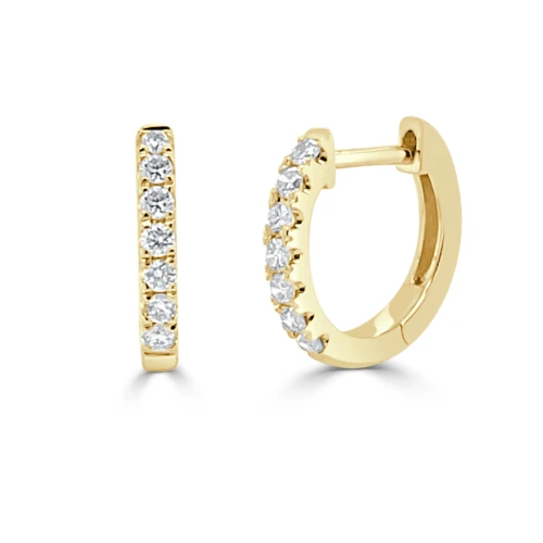 yellow gold hugger hoop diamond earrings small