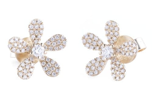 Diamond Flower Design Earrings in Yellow Gold