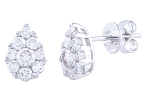 pear shaped clusters of diamonds earrings, white gold with posts