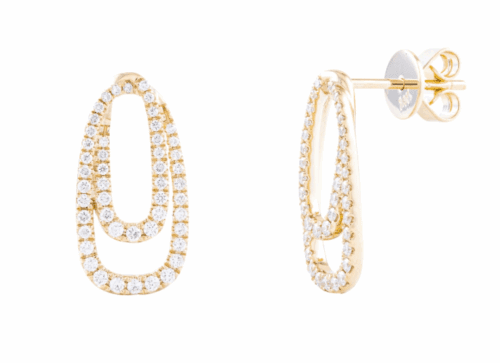 oblong shape yellow gold earrings with diamonds