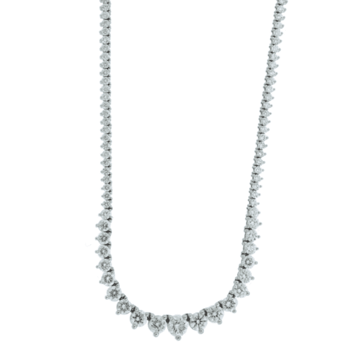 lab grown tennis necklace in white gold with some prong designs