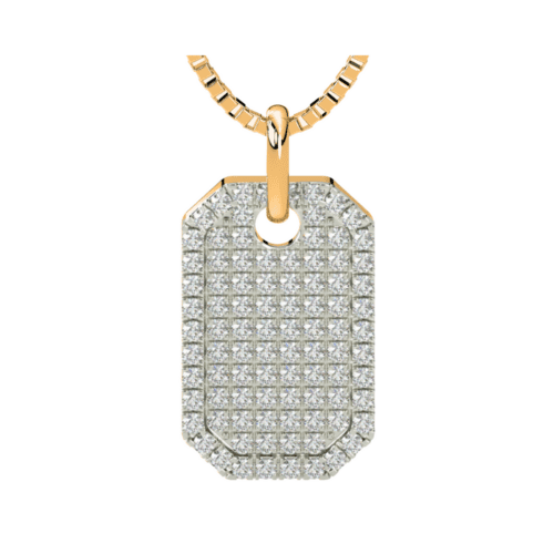 two tone diamond dogtag pendant on yellow gold chain