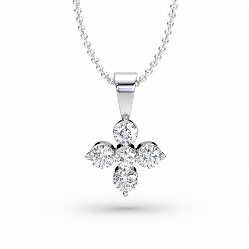 small flower design diamond necklace in white gold