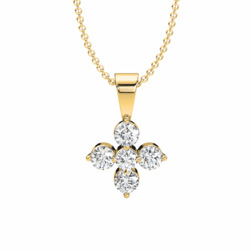 small florette shape round diamonds necklace in yellow gold