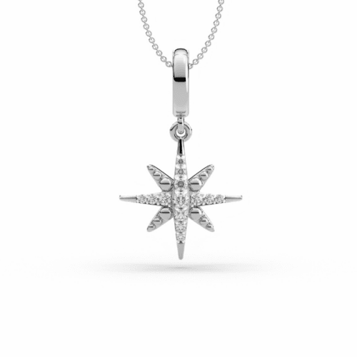 8-pointed diamond star design necklace in white gold