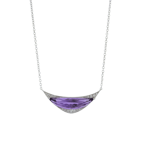 Purple Amethyst moon design white gold necklace