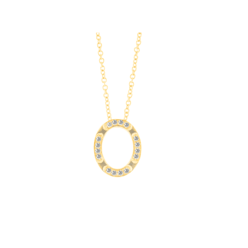 Small oval pendant necklace with small diamond details, on chain, all in yellow gold