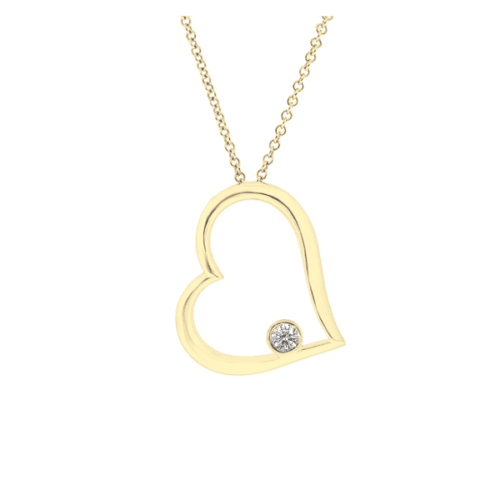 Curvy heart shape pendant with bezel set diamond necklace