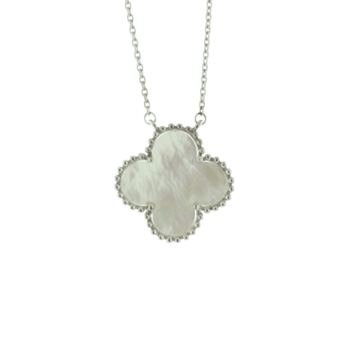 Mother of Pearl clover shape necklace in white gold