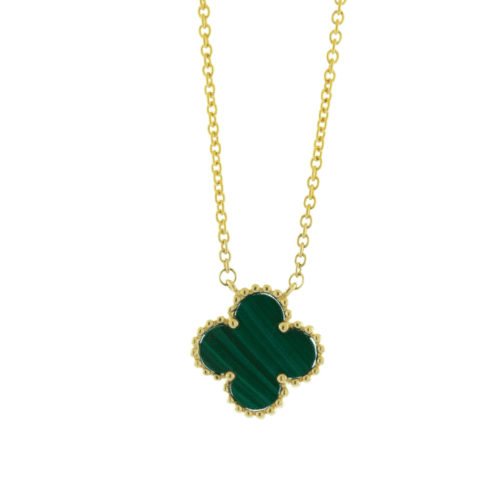 Malachite clover necklace in yellow gold