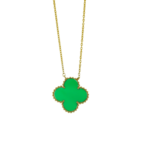 Green Agate clover shape necklace in yellow gold