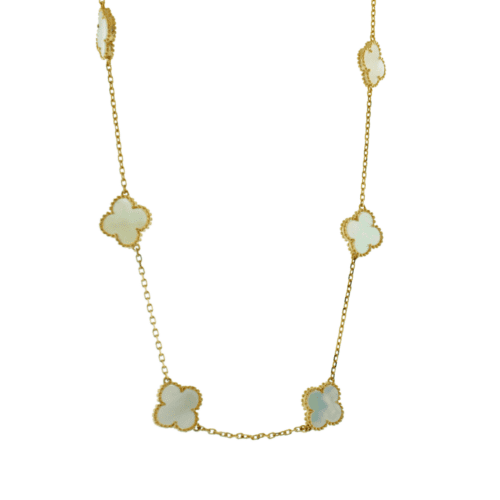 multiple clover shapes made from mother of pearl in yellow gold