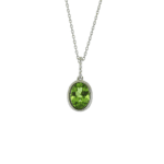 oval shape green peridot with small beads above in white gold on chain