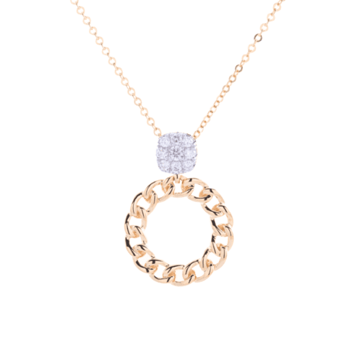 link detail circle pendant with diamond details all yellow gold on chain