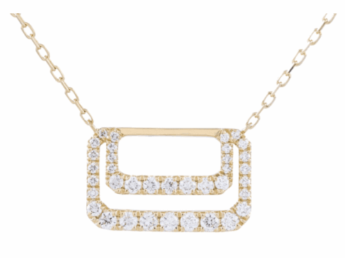 double row diamond rectangle design necklace in yellow gold