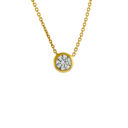 round cut bezel set lab grown diamond necklace in yellow gold