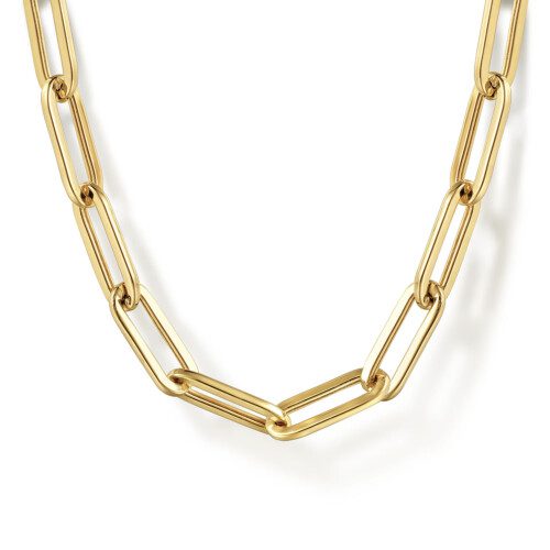 paperclip style necklace in yellow gold