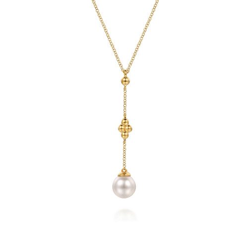 bujukan design dangle pearl necklace in yellow gold